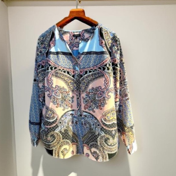Talbots Pink Blue Paisley Blouse Button Up Size Large - Picture 8 of 13